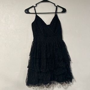 Abercrombie & Fitch Black Swiss Dot Tulle Mini Dress Spaghetti Strap XS